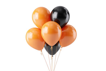 Colorful balloons in shades of orange and black are gathered together, perfect for decorating a party or celebration. They create a lively and inviting setting