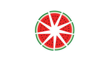 Stylized watermelon slices arranged in a circle with a central void offering a refreshing graphic representation of summer fruit and its juicy allure showcasing simplistic design
