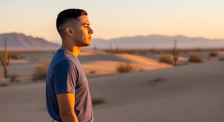 Cinematic Profile Portrait of a Man in the Desert at Sunset.

