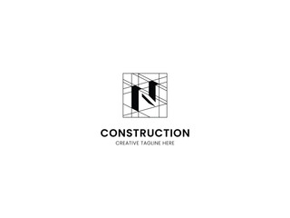 Construction or Architect logo with letter N and line sketch