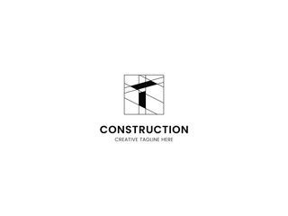 Construction or Architect logo with letter T and line sketch