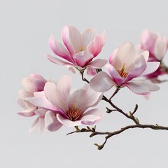 Exquisite pink magnolia blossoms in full bloom, showcased against a soft, serene background.