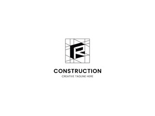 Construction or Architect logo with letter R and line sketch