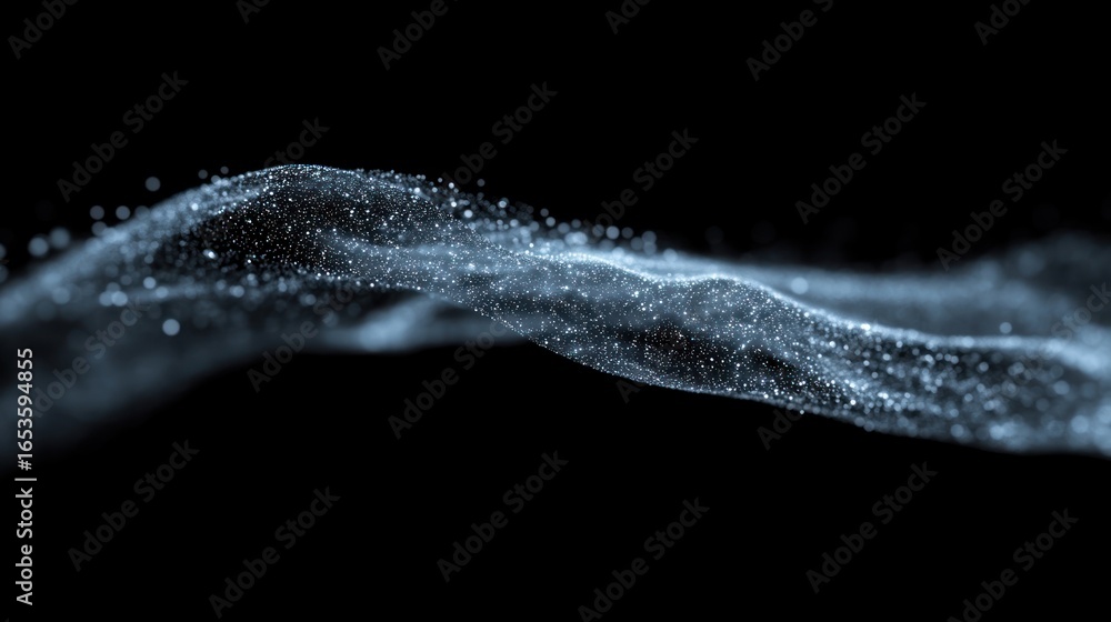 Poster abstract light particles flowing in dark background with dynamic motion
