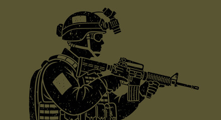 Detailed vector illustration of a soldier armed with a rifle in action