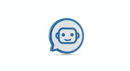 Obraz premium 3D chatbot icon featuring a friendly robot face inside a speech bubble, representing AI-powered communication and virtual customer support.