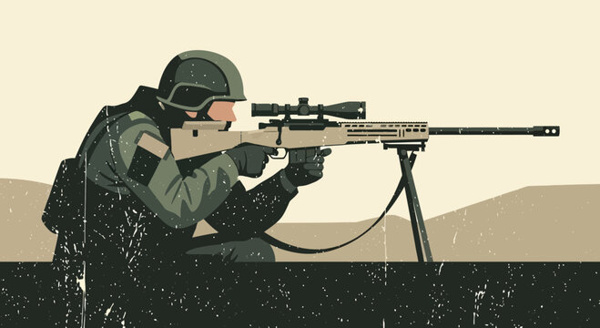 Isolated vector sniper aiming rifle with optical scope on a bipod support