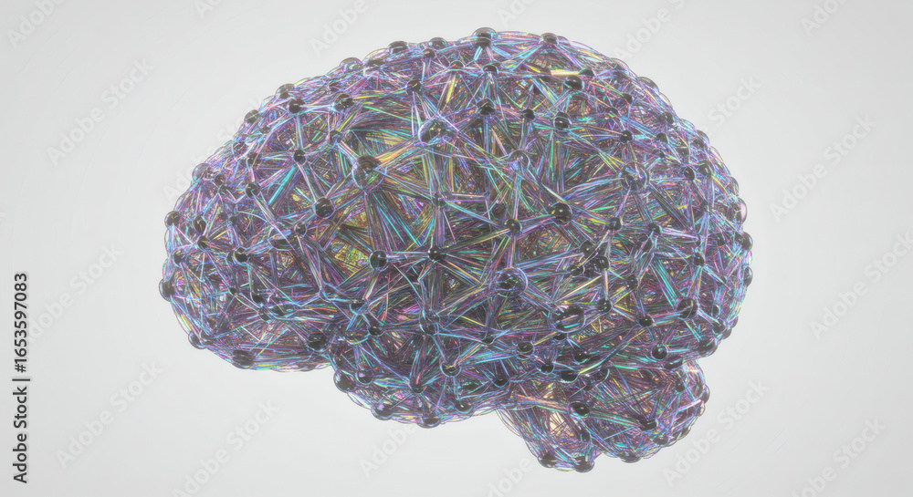 Poster futuristic visualization of a human brain as a complex plexus network, a conceptual model for artifi