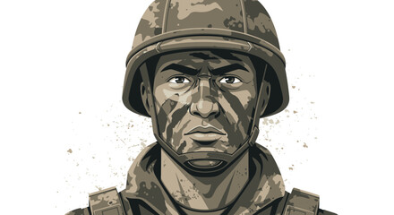 Stoic soldier portrait in camouflage gear, exuding strength and resolve