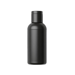 Blank black plastic bottle mockup on a black background.