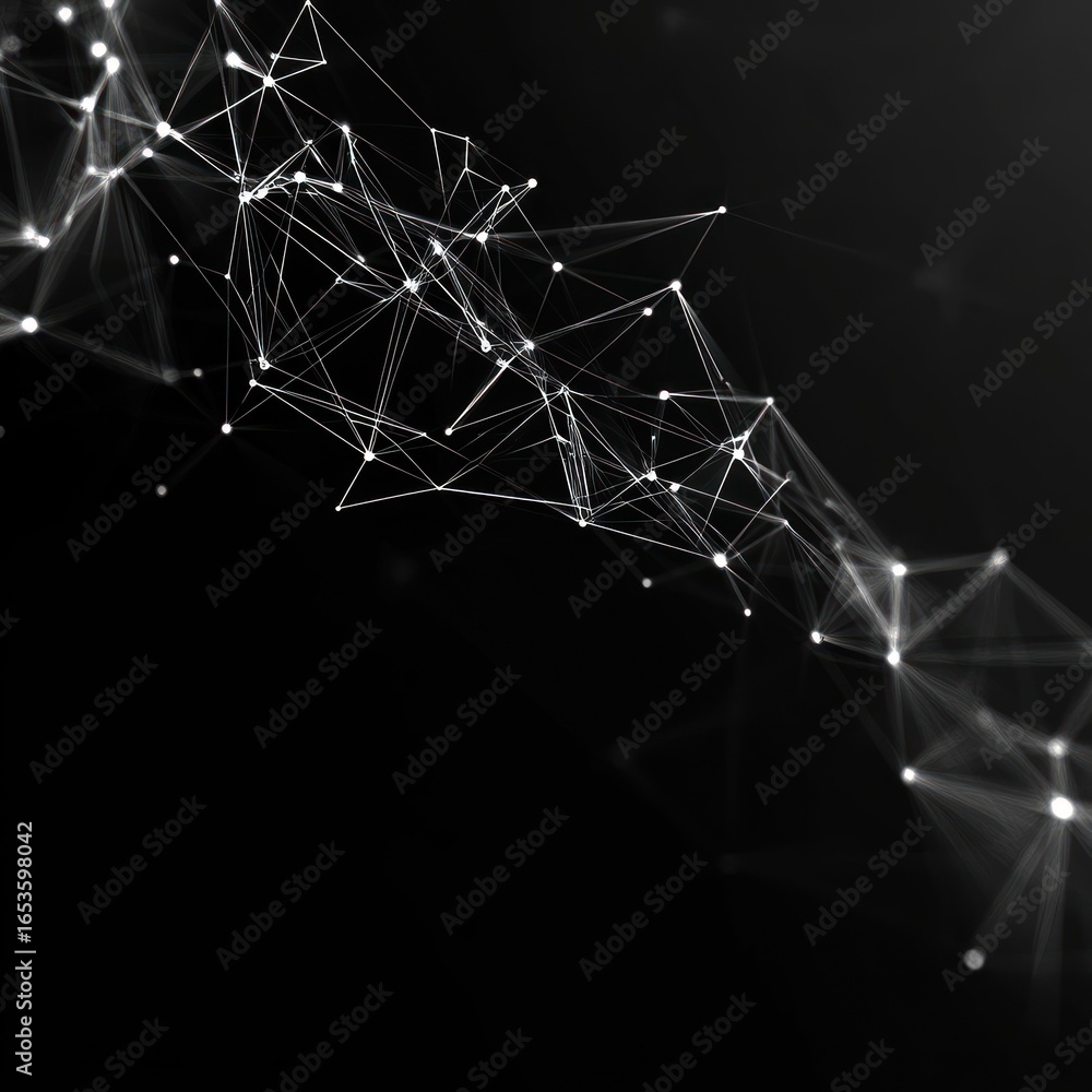 Poster abstract neural network structure on black background in futuristic style