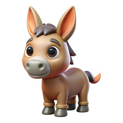 Adorable cartoon donkey character with big eyes and floppy ears standing proudly isolated on transparent background