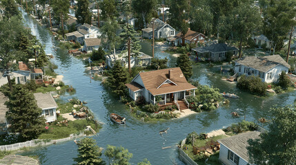 Flooded Streets and Homes: Realistic Visuals Depicting Water Damage, Evacuations, and the Aftermath of Severe Flooding in Residential Neighborhoods and Cities Worldwide