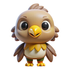 Adorable cartoon baby eagle character with big eyes and fluffy feathers isolated on transparent background