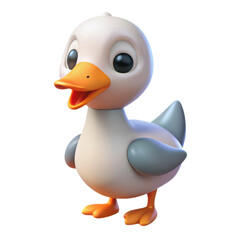 Adorable cartoon baby duckling with big eyes and orange beak standing happily isolated on transparent background