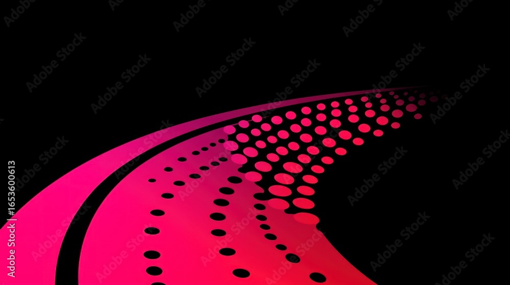 Poster abstract pink dynamic dot pattern on black background for technology and design projects