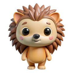 Adorable cartoon hedgehog character with big eyes and rosy cheeks isolated on transparent background