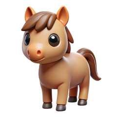 Adorable cartoon horse with big eyes and a brown mane standing on a transparent background isolated on transparent background