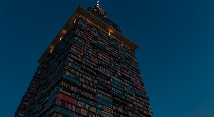 Unique Book Building with Blue Sky, Conceptual Library Architecture