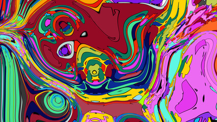 Close up of swirling vibrant colors creating an abstract fluid, and psychedelic pattern design effect
