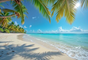 Tropical paradise with golden coastline, clear turquoise sea, and swaying palms—perfect for travel ads, wellness content, and summer destination imagery.