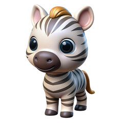 Adorable cartoon baby zebra with big eyes and stripes rendered in 3d isolated on transparent background
