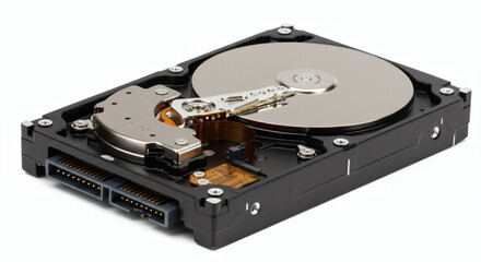 Close-up shot of a 3.5 inch computer hard drive, a crucial component for data storage and computing.