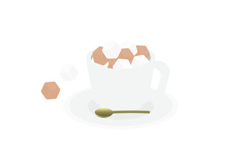コーヒーカップに入った白と茶色の角砂糖のイラスト