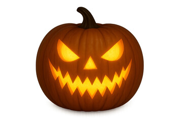 Fototapeta premium Ultra-realistic carved Halloween pumpkin jack-o’-lantern with glowing candlelight, isolated on transparent background for seasonal decoration and design use