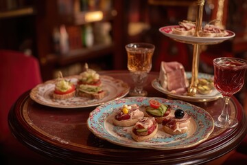 Elegant afternoon tea with appetizers and drinks