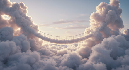 Dreamy Cloud Bridge Suspended Above White Cloudscape in Sky