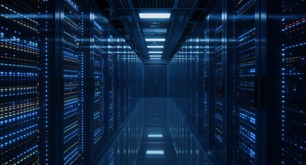 Fototapeta premium Secure Data Center High-Performance Server Room Infrastructure Hosting Solutions