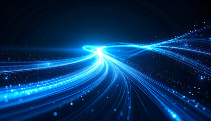 Abstract Blue Light Trails on Dark Background Representing Data Flow and Technological Advancement
