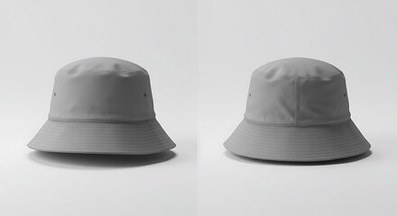 Fototapeta premium Stylish gray bucket hat front and side view mockup