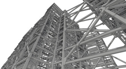 Gray Building Frame Abstract Architecture on White Background