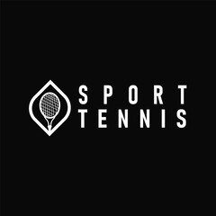 Tennis logo design concept simple black silhouette tennis sport with ball and tennis racket design for brand product illustration template