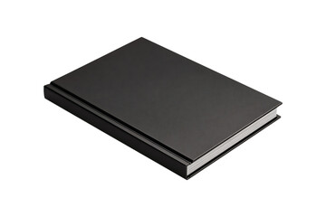 Closed black hardcover book isolated on transparent background