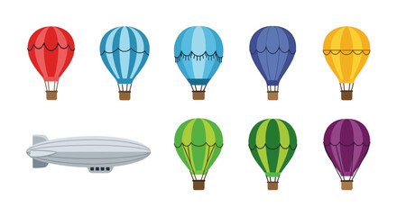 Colorful Hot Air Balloons and Airship Illustration