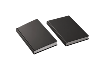 Two closed black books side by side isolated on transparent background