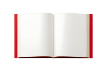 Open blank book with red cover isolated on transparent background