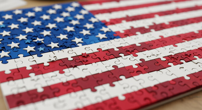 Puzzle depicting american flag colors, ideal for patriotic themes, 4th of july designs, jigsaw puzzle fans, or educational materials.