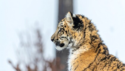 Young tiger profile in snow