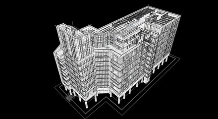 Modern Building Blueprint Design on Transparent Background Detailed Architectural Rendering