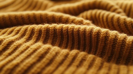 Close-up of textured mustard-colored knit fabric.  Detailed knit pattern
