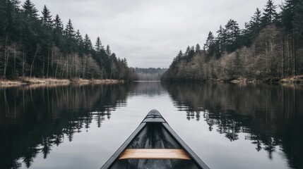 Exploring Serene Waters: A Canoe Journey Through Nature's Calm Reflection and Evergreen Forest