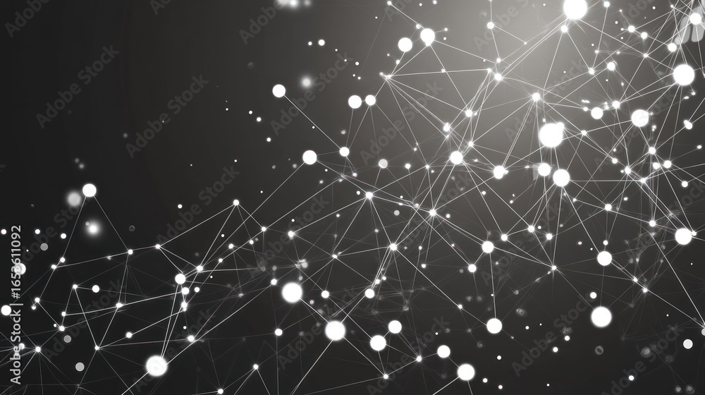 Poster abstract white network connection on dark background for technology and data concept