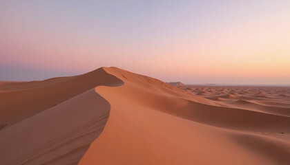 Golden desert dunes under twilight sky creating a serene and timeless natural scenery for calmness and peace