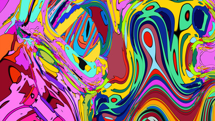 Close up of swirling vibrant colors creating an abstract fluid, and psychedelic pattern design effect
