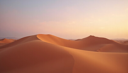 Golden desert dunes under twilight sky creating a serene and timeless natural scenery for calmness and peace