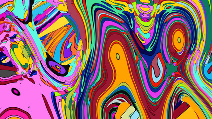 Close up of swirling vibrant colors creating an abstract fluid, and psychedelic pattern design effect
